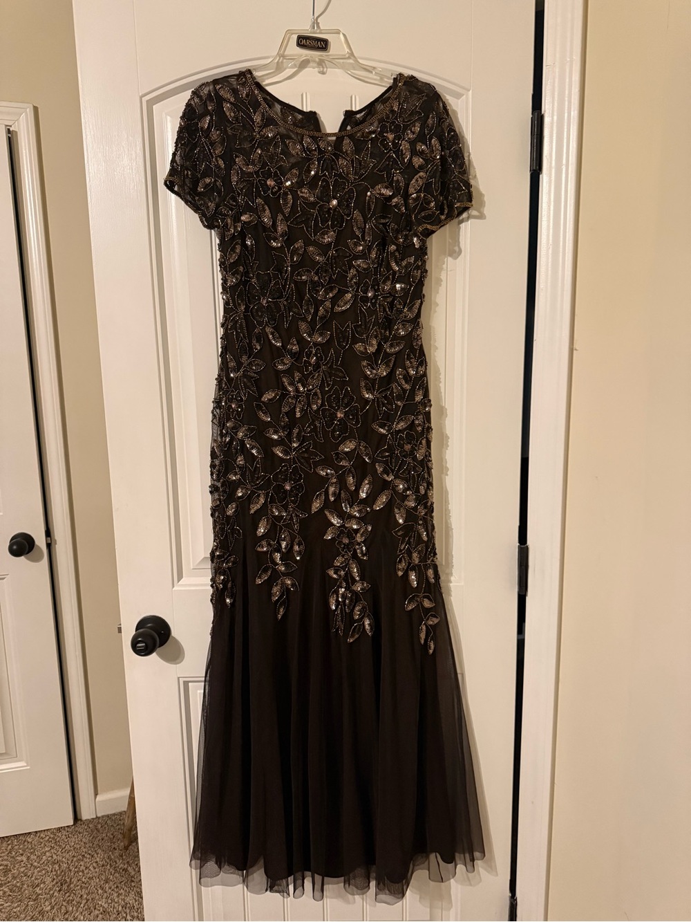 Adrianna Papell Brown Embellished Floral Maxi Dress